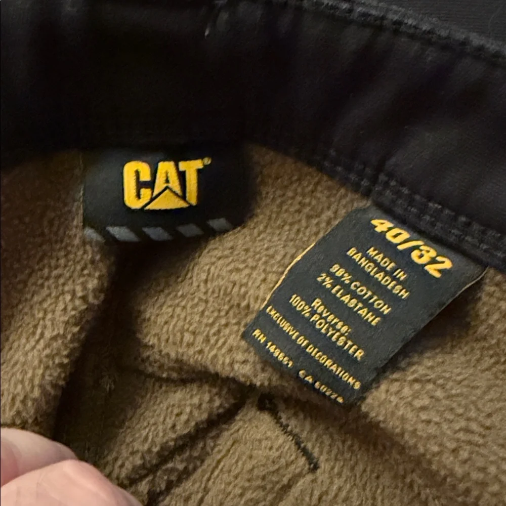 CAT Men's Straight Leg Fleece Lined Stretch Canvas Work Pants Black 40 x 32